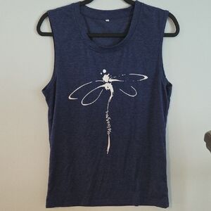 Blue Sleeveless Top with Dragonfly Design